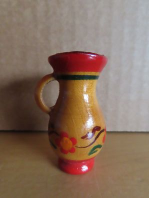 ganz kleine Holz-Vase für Setzkasten braun rote mit Blumen / ca. 5,5 cm hoch
