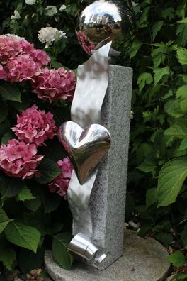 Skulptur Edelstahlherz, Edelstahlkugel, Handarbeit