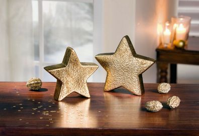 Sterne Gold Porzellan Sterne Deko Winter Advent Höhe 13/15 cm - 2 Stück im Set
