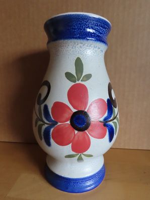 Vase Keramik grau blau mit roter Blume ca. 20,5cm hoch 5015/20