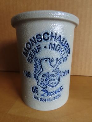 Vase Topf Gefäß Steintopf grau blau Monschauer Senf-Mühle 125 Jahre G. Breuer