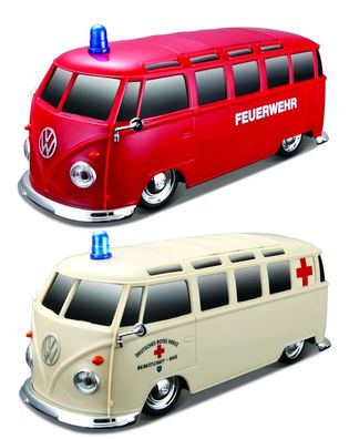 Maisto Ferngesteuertes Auto VW Bus mit Licht und Sound Bulli Ambulanz Feuerwehr