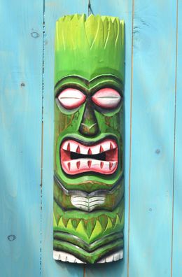Wandmaske 50cm Tiki grün Maske Holzmaske
