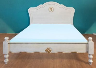 Bettgestell 160x200 Holz Weiss Gold Doppelbett Antik Stil Bett