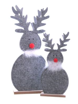 2er Set großes Filz Rentier grau mit roter Nase 31-43 cm Weihnachten Aufsteller