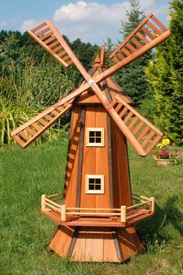 XXL Premium Solar Windmühle 110cm Holz imprägniert + kugelgelagert Garten Deko