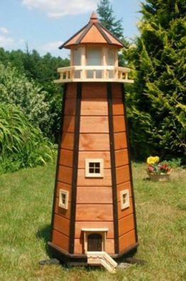 XXL Premium Leuchtturm mit Solar LED Beleuchtung 1,40 m braun 140 cm Garten Deko