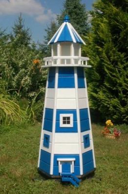 XXL Premium Leuchtturm mit Solar LED Beleuchtung 1,40m blau/ weiss 140cm b DEKO