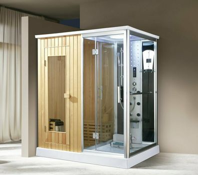 XXL Luxus LED Dampfdusche + Sauna-Kombi Set Sauna-Komplettdusche Duschtempel + Radio
