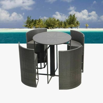 Luxus Premium Rattan Bar Set für 4 Personen Polyrattan Lounge Set Tisch Hocker