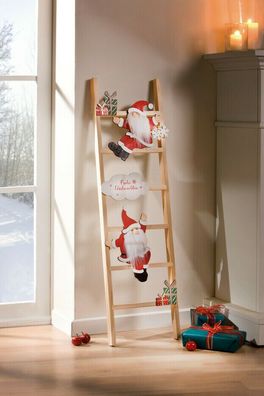 Weihnachtsmänner mit Leiter Holz Rot Frohe Weihnachten Deko Advent Winter H.90cm