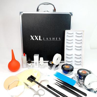XXL Lashes Starter Kit für Wimpernverlängerung, schwarzer Koffer mit Grundauss