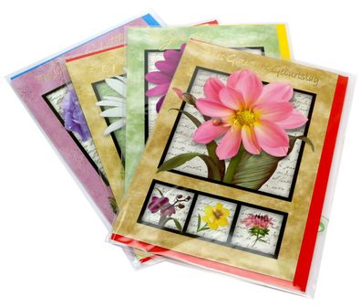 4 Karten zum Geburtstag Blumengruß Glückwunsch Karten mit Blümchen im 4er Set