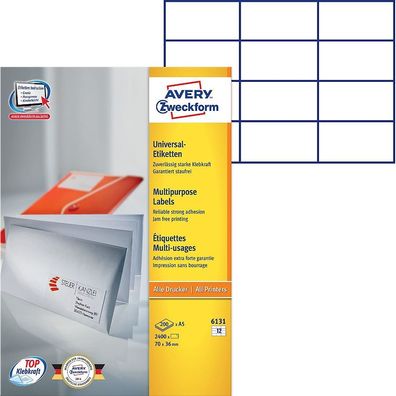 Avery Zweckform 200x Universal Etiketten A5 70x36mm AdressEtiketten Brief etc