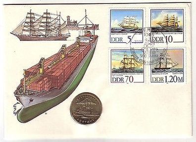 DDR Numisbrief mit 5 Mark Überseehafen Rostock von 1988