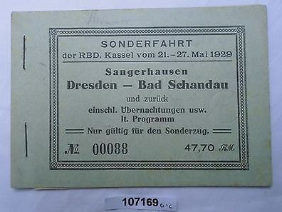 seltene Sonderfahrkarte Sangerhausen Dresden - Bad Schandau 1929