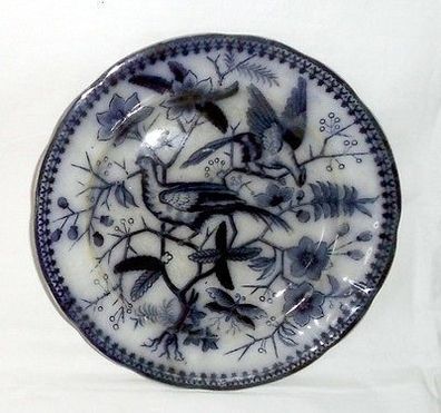 sehr schöner Keramik Teller Villeroy & Boch Fasan blau 21,5 cm um 1860