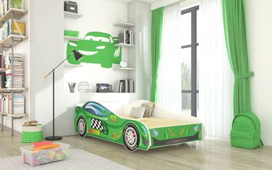 Bett Kinderbett Autobett Rennwagen grün mit Matratze