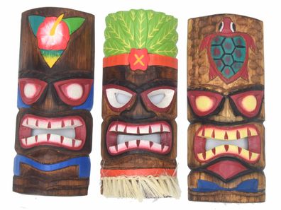 3 Tiki Masken 30cm 3er Set Tiki Maske Holzmaske Wandmasken Hawai