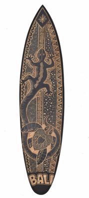 Deko Surfboard 100cm Black Gecko Tribal Surfbrett aus Holz Hawaii Maui Stil