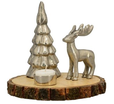 Exner Kerzenhalter Puri Holz Alu Weihnachtsdeko 20x19cm Tischdeko Rentier Tannenbaum