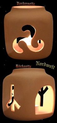 Runenleuchter mit Triskele, Keramik (natur) Teelichthalter mit Runen