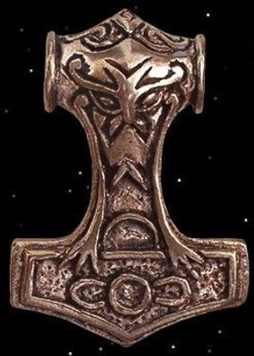 Thorhammer mit Thorskopf, bronze