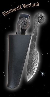 Ringknaufmesser germanisches Messer der Eisenzeit mit schwarzer Lederscheide