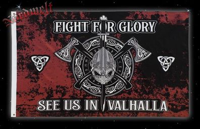 Große Wikinger Fahne Fight for Glory - see us in Valhalla, Walhalla Flagge Hissfahne