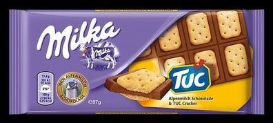 5 x 87g Milka Alpenmilch Schokolade & Tuc Cracker Neuware mit langem MHD