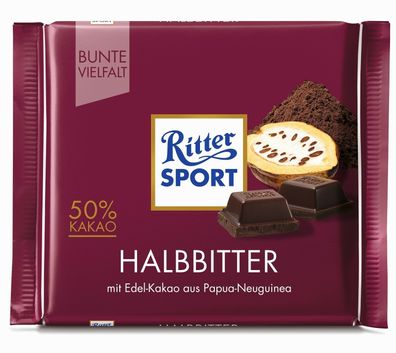 100g Ritter Sport Halbbitter Schokolade frische Neuware in Top Qualität