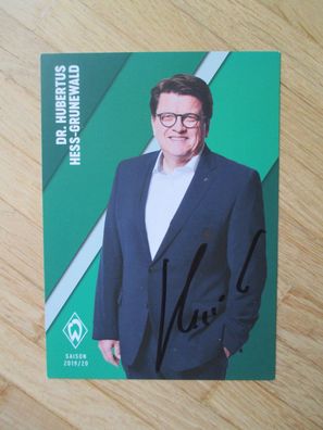 SV Werder Bremen Saison 19/20 Präsident Dr. Hubertus Hess-Grunewald hands. Autogramm!
