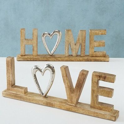 Deko Schriftzug Standobjekt Holz Mangoholz Herz Home oder Love 18 cm - Auswahl