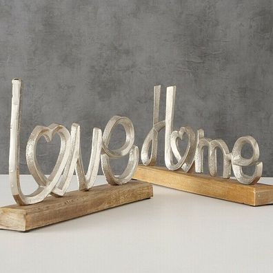 Standobjekt Deko Schriftzug Mangoholz Aluminium Home oder Love 18 cm - Auswahl