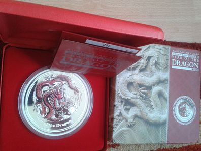 30$ 2012 PP Australien Drache Lunar 1kg kilo Silber Farbe coloriert NUR 500 Stück