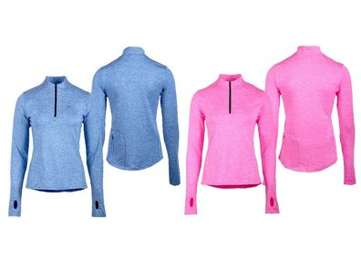 QHP Damen Sportshirt Kristy, Shirt Langarm Funktionsshirt Gr. 34-42 blau pink neu