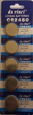 5x Batterie CR2450 Lithium 3V CR 2450