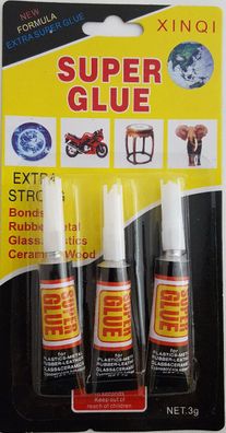 1 x 3 Tuben je 3g Sekundenkleber flüssig " Super Glue "