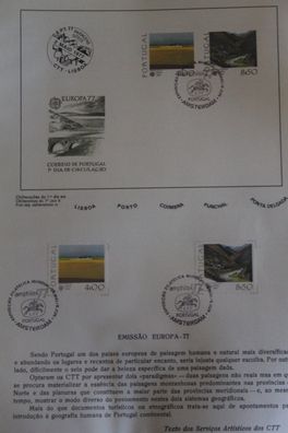 Portugal, EUROPA UNION; CEPT 1977, Ankündigungsblatt, mit Marken, gestempelt