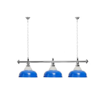 Billard Lampe 3 Schirme blau mit Glas / silberfarbene Halterung