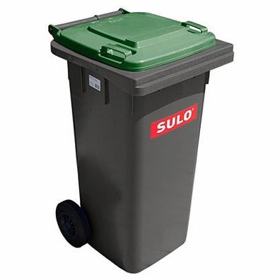 1 x SULO Mülltonne Abfalltonne Müllbehälter 120 Liter Grau mit Grünem Deckel NEU