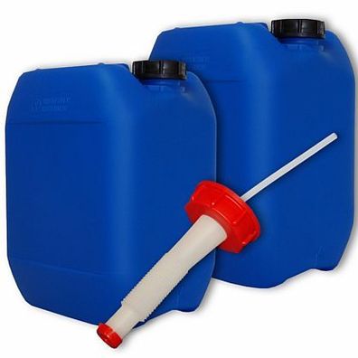 Plasteo 2x10L Wasserkanister blau + 1x Ausgießer DIN51 Trinkwasser Öl