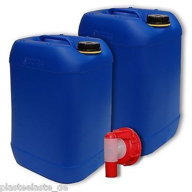 2x 20 L Kanister blau + AFT-Hahn DIN61 Wasserkanister Camping (22048 2 + 22010 1)