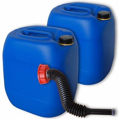 Plasteo 2x30 L Wasserkanister blau + Ausgießer lang Kanister 30 Liter