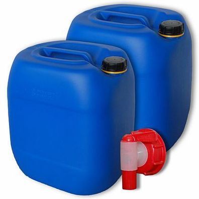 Plasteo 2x30L Wasserkanister blau + AFT-Hahn DIN 61 Kanister 30 Liter