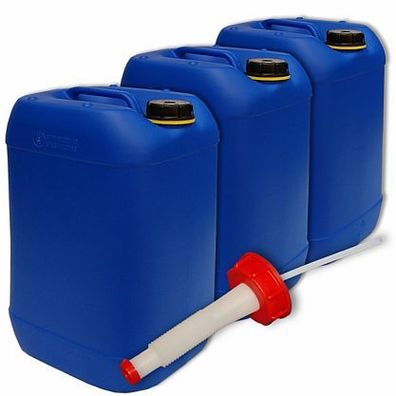 3 x 25L Kanister blau + Ausgießer flexibel Getränkekanister (22248 3 + 22020 1)