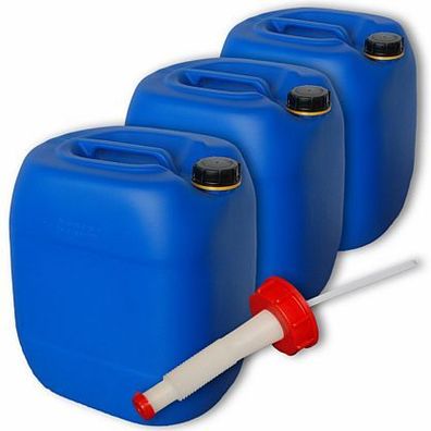 Plasteo 3x30 L Wasserkanister blau + Ausgießer DIN 61 Kanister 30 L