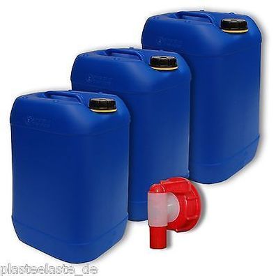 Plasteo 3x20 L Kanister blau + AFT-Hahn DIN61 Wasserkanister Camping