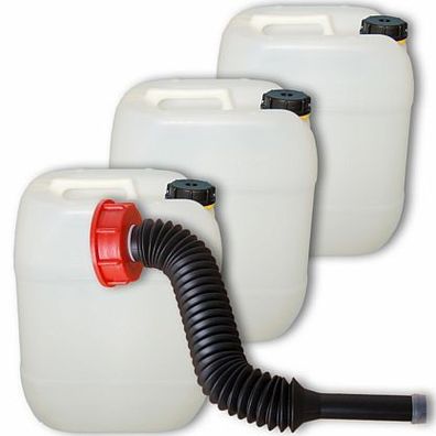 Plasteo 3x20L Wasserkanister, Kanister + Ausgießer flexibel lang DIN 61