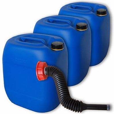 Plasteo 3x30 L Wasserkanister blau + Ausgießer lang Kanister 30 Liter